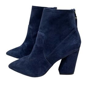 Kenneth Cole New York Deep Blue Suede Boots – Block Heel – Pointed Toe